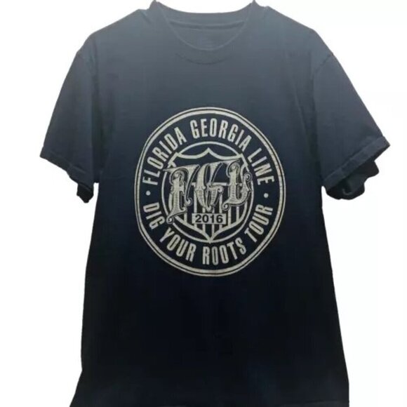 Florida Georgia Line 2016 Dig Your Roots Tour Navy Blue Concert Tee Large Cotton - Picture 1 of 6